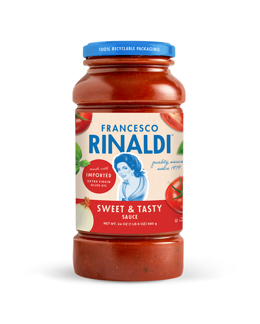 A jar of Francesco Rinaldi Sweet & Tasty Sauce