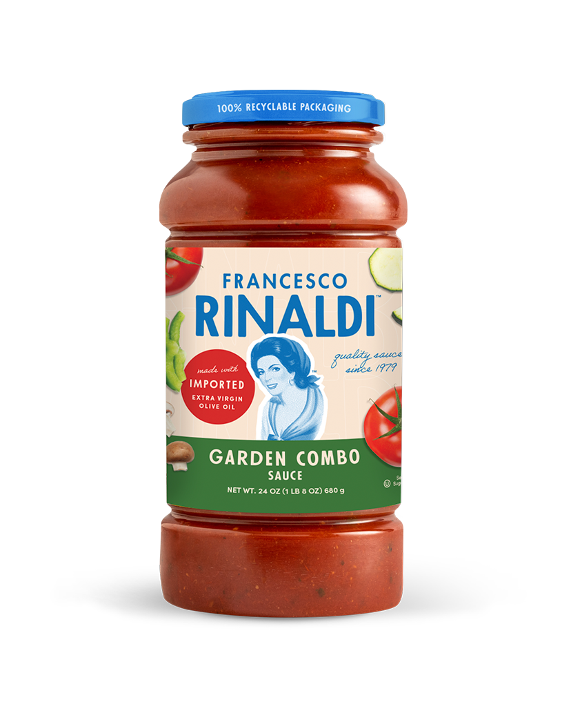 A jar of Francesco Rinaldi Garden Combo Sauce