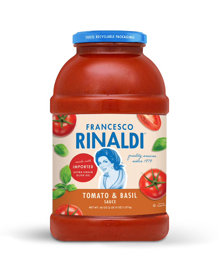 A jar of Francesco Rinaldi Tomato Basil Sauce 45 oz.