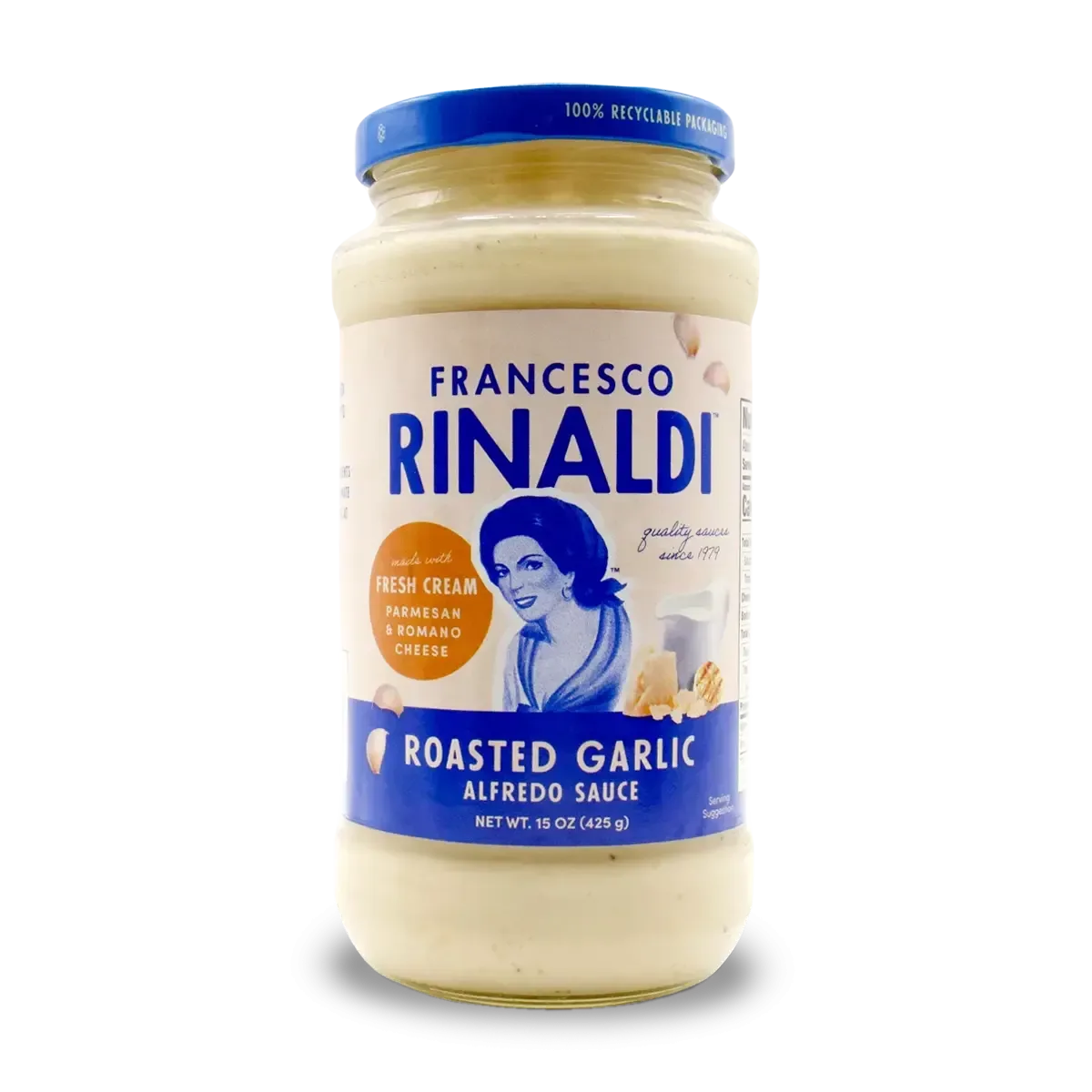 Jar of Francesco Rinaldi White Sauce, Roasted Garlic Alfredo