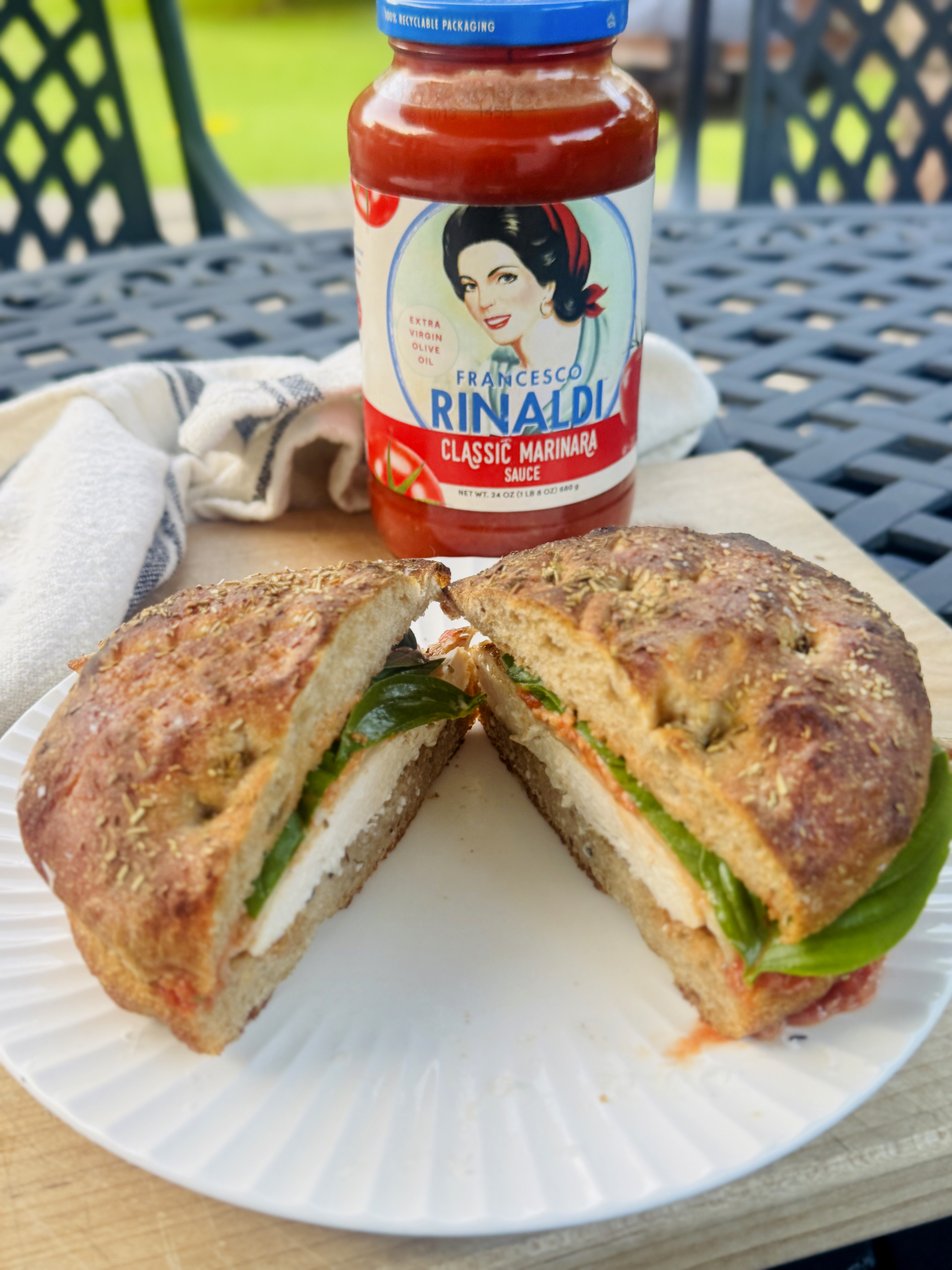 Grilled Chicken Parmesan Sandwich with Francesco Rinaldi Marinara Sauce.